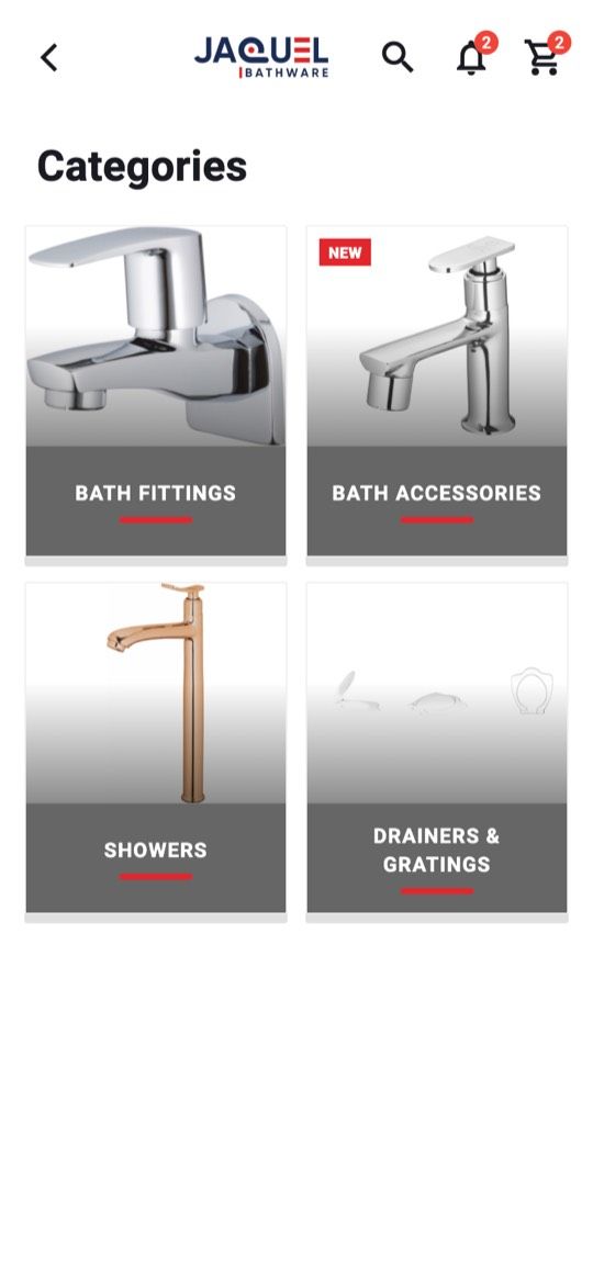 Jaquel Bathware app: product categories
