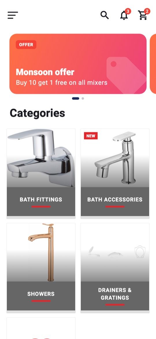 Ordering app home screen with offers and categories